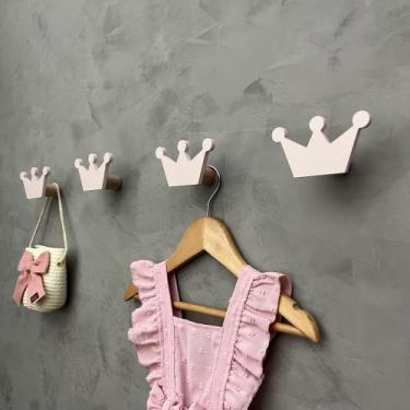 Imagem de 5 Ganchos de parede infantil decoração coroa rosa 5CoMk6 - Souvenir De