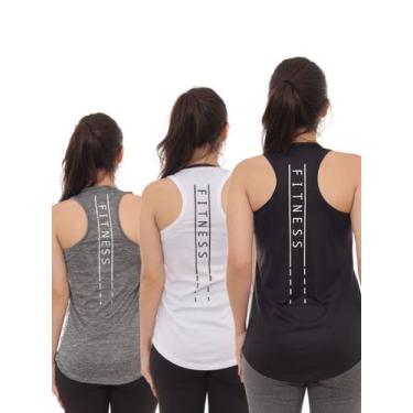 Imagem de Kit 3 Peças - Camiseta Regata Feminina Dry Fit Estampada Poliester Aca