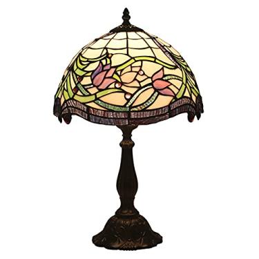 Imagem de Abajur de mesa pastoral Abajur de mesa estilo tiffany Estilo retro Iluminação de leitura Abajur de vitral de tulipa para sala de estar Quarto Decoração de iluminação interior