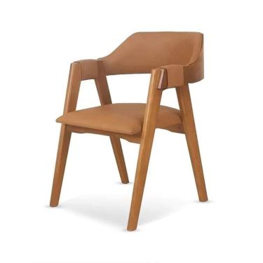 Imagem de Cadeira Dalia de Madeira Maciça Encosto Anatômico com Apoio no Braço Caramelo