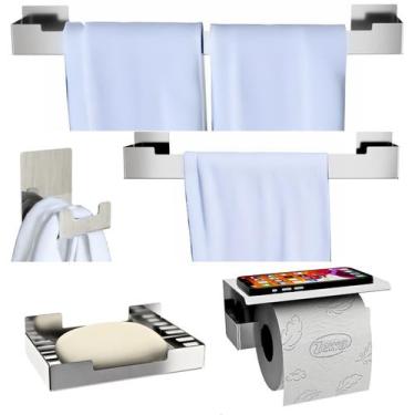 Imagem de Kit Acessórios Para Banheiro 5 Peças Inox Adesivo 3M SF.ELG - Shopfort