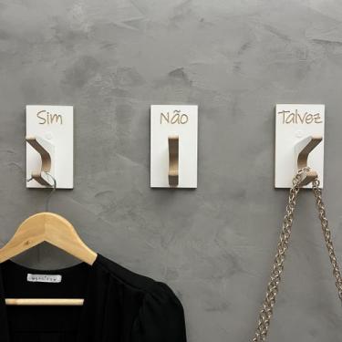 Imagem de Trio De Ganchos Penduradores Provador Lojas Sim Não Talvez Reto - Hang
