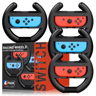 Imagem de Volante para Mario Kart Nintendo Switch, volante Switch Racing para Mario Kart 8 Deluxe compatível com Nintendo Switch/Switch OLED, Switch Joy Con Controller Race Accessories (pacote com 4)