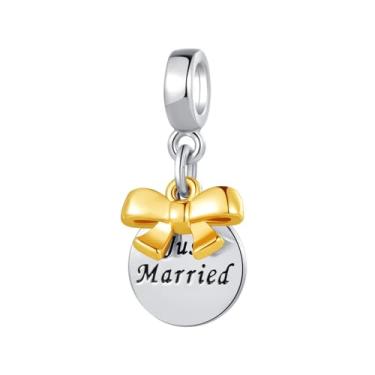 Imagem de MiiFort Berloque duplo com pingente duplo de nó de laço de casamento em dois tons compatível com pulseiras Pandora Charms, One Size, Cobre, Sem Pedra Preciosa