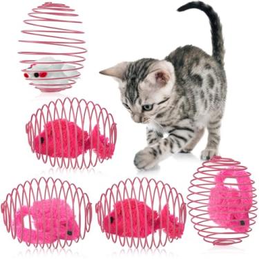 Imagem de Jecery 5 peças de bolas de mola para gatos, bolas elásticas, bobinas coloridas e divertidas, brinquedo de ação interativo, ratos enjaulados para gatinhos, suprimentos para animais de estimação (casal