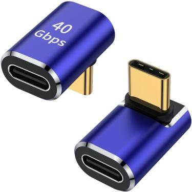 Imagem de AuviPal Adaptador USB C 90 graus (pacote com 2), ângulo reto para cima e para baixo, conector USB tipo C macho para fêmea para Steam Deck, ROG Ally, MacBook, tablet, telefone e mais - Azul