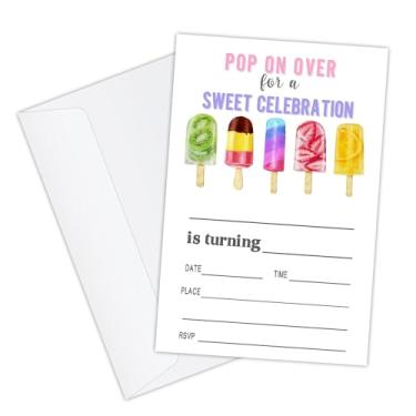 Imagem de 20 convites de aniversário de sorvete com envelopes para crianças Gilrs meninos adolescentes festa de aniversário convidados cartões pop on over pool party convites cartões de festa de aniversário
