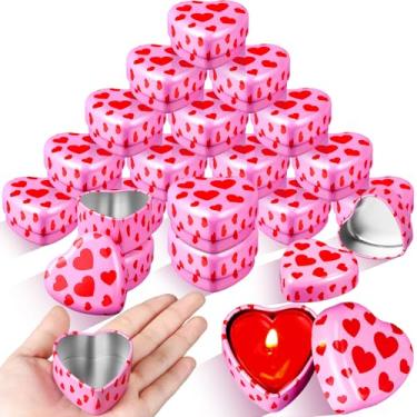 Imagem de MorningRo 24 Pcs Valentine's Day Heart Candle Tins with Lids Empty Heart Shaped Candle Jars 2 oz Candle Tins Box Valentine Candle Containers for DIY Making Candles Valentine Gifts(Pink)
