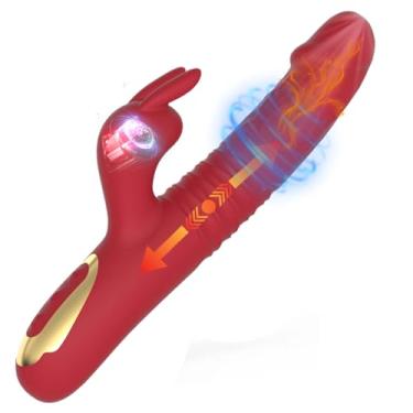 Imagem de Vibrador de ponto G de coelho clitoriano para mulheres, 2 em 1 vibrador anal erupto com um clique vibrador realista com 7 modos independentes poderosos, brinquedos sexuais adultos para (Vermelho)