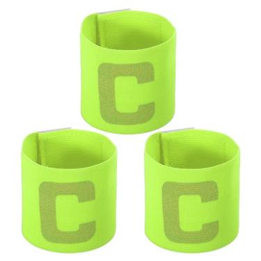 Imagem de PATIKIL Braçadeira de Capitão C de futebol 23 x 6,5, pacote com 3 emblemas de braço elástico unissex de nylon ajustável para treinamento de times de jovens e adultos, verde brilhante