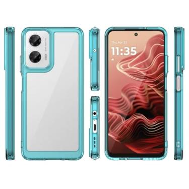 Imagem de HTXWXJC Capa para Moto G35, capa para Motorola G35 com protetor de tela, capa rígida de policarbonato transparente à prova de choque capa fina para celular Motorola Moto G35 azul transparente