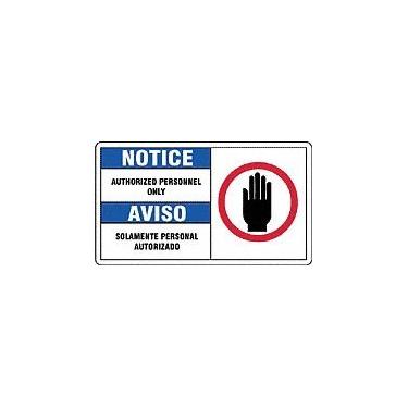 Imagem de Accuform SBMADM889MVP Placa "Notice Authorized Personnel ONLY/Aviso SOLAMENTE Personal", 18 cm de comprimento x 25 cm de largura x 0,1 cm de espessura, plástico, 18 cm x 25 cm, vermelho/preto/azul sobre branco