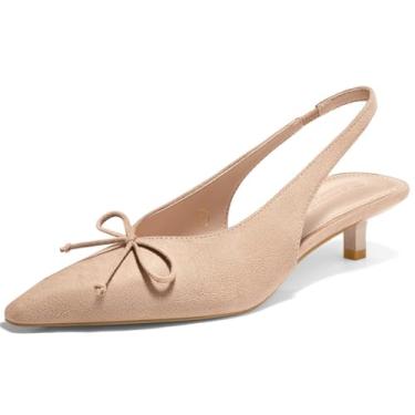 Imagem de Coutgo Sapato social feminino Slingback Kitten de salto baixo fechado bico fino gravata borboleta sem cadarço para trabalho de escritório, Nude., 35