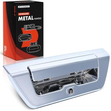 Imagem de A-Premium Alça de porta traseira de metal atualizada com orifício para câmera compatível com Ford F-150 F150 2015 2016 2017, cromada, substituição # FL3Z-9943400-AA-ACHMT, FL3Z9943400AAACHMT