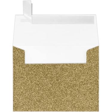 Imagem de Envelopes de convite LUXPaper A2 em 226 kg. Brilho dourado para 4 1/4 x 5 1/2 cartões, envelopes de aba quadrada impressa para convites com descascar e pressionar, pacote com 50, tamanho do envelope 4 3/8 x 5 3/4 (ouro)