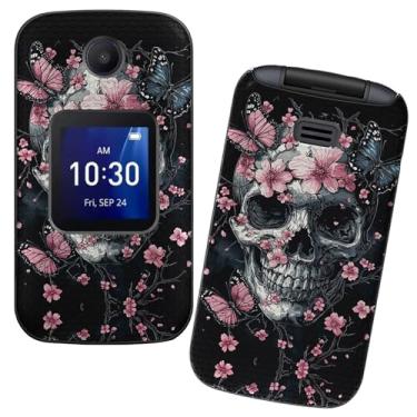 Imagem de RWUTYTIUL Capa para celular Alcatel Go Flip 4 / TCL Flip Pro com protetor de tela de vidro temperado, camada dupla antiarranhões à prova de choque, capa fina com textura de grade para mulheres,