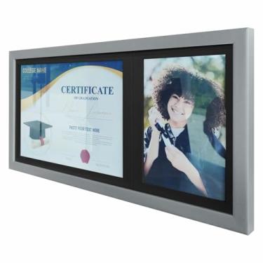 Imagem de KIAGA, Quadro Painel para Fotos de Formatura Certificado e Diploma com Vidro Cor:PRATA E PRETO;Tamanho:53,5X27CM