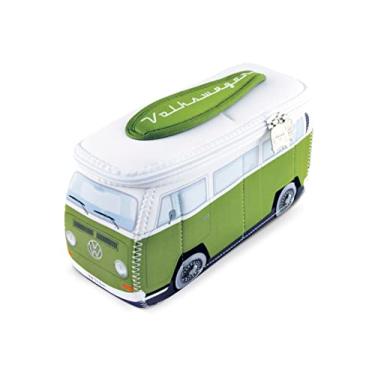 Imagem de BRISA VW Collection – Bolsa universal de neoprene Volkswagen para maquiagem, viagens, cosméticos em samba, ônibus T2 design de van de acampamento (verde e branco/grande)