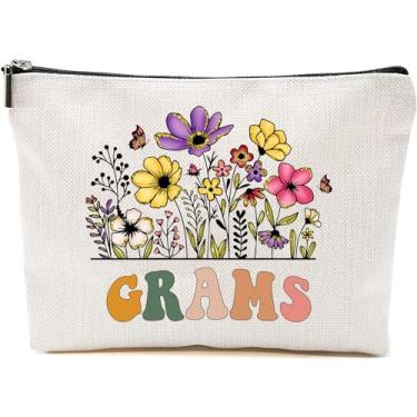 Imagem de Bolsas de maquiagem Grams Wildflowers para o Dia das Mães - Sacos de presente de flores de grama - Presentes de aniversário para mães - Bolsa de cosméticos de viagem para aniversário, Branco, 7”x9.8”