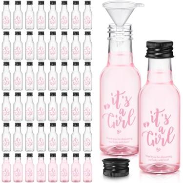 Imagem de Boao 50 peças de lembrancinhas de chá de bebê para convidados incluem 50 garrafas de plástico vazias de álcool de 50 ml It's a Girl com 1 funil, presente de devolução de chá de bebê para convidados,