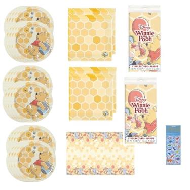 Imagem de Winnie the Pooh Birthday Baby Shower Party Supplies Decoration Bundle includes 24 Lunch Paper Plates, 32 Lunch Paper Napkins, 2 Table Covers, 1 Dinosaur Sticker Sheet - Serves 24