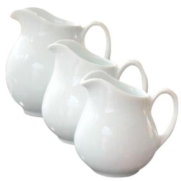 Imagem de Kit 3 Jarras Leiteira P-M-G, Sucos e Bebidas - Porcelana Branca (2) - 