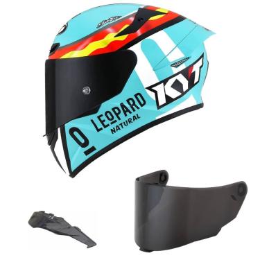 Imagem de Capacete KYT TT Course Jaume Masia Leopardo Azul Mais Viseira Fumê e Spoiler Fumê