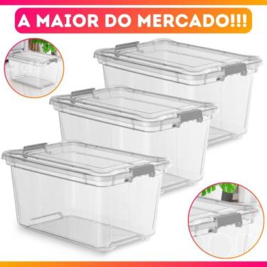 Imagem de Kit 3 Caixa Cesto Organizadora Transparente C/ Tampa e Trava Proteção 