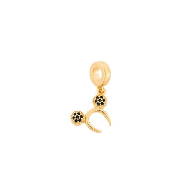 Imagem de Berloque Tiara Mickey Zircônias Pretas Banhado a Ouro