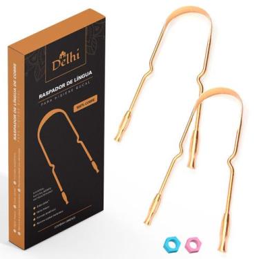 Imagem de Kit 2 Limpador Raspador De Língua de Cobre Delhi Ayurveda Higiene Buca