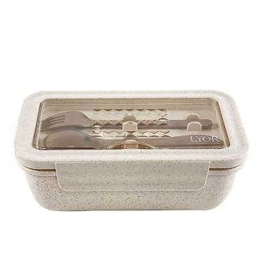Imagem de Marmita Hermética com Talheres de Bambu PP Off White 1,1L 220108 - Lyor