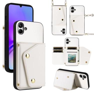 Imagem de Dibosom Capa carteira de luxo para Samsung Galaxy A05 com 5 compartimentos para cartão fina e alça de ombro, suporte de cartão de crédito de couro PU acessórios para celular Ao5 A 05 mulheres homens