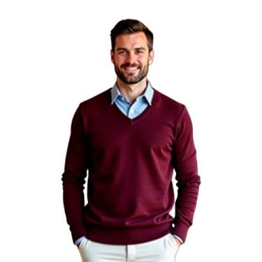 Imagem de Blusa Suéter Maculina em Tricot Frio Casaco Cardigam - KantyLan, Bordô