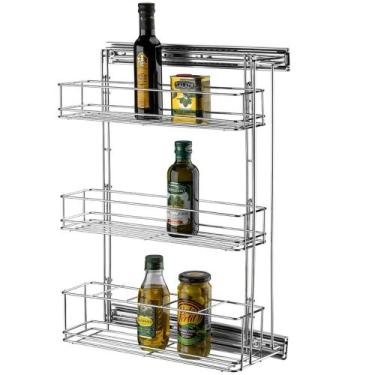Imagem de Coluna Porta Condimentos Triplo com Corrediça 42,5x11x56cm em Aço para