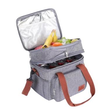 Imagem de Bolsa Térmica Marmita Lancheira Grande Espaçosa Dois Compartimentos Alça Ajustável Unissex Lanches Trabalho Passeio praia piscina bebidas super discreta premium (cinza)