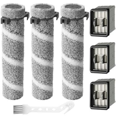 Imagem de Kit de substituição de filtro de rolo de escova 3930F 3933 3930 para limpador de piso rígido sem fio Bissell CrossWave OmniForce Edge, aspirador seco e úmido, 3 filtros HEPA, 3 rolos de escova