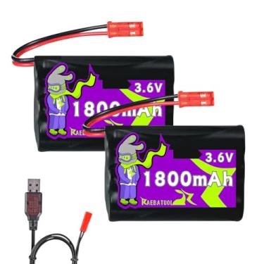 Imagem de Raebatuol Bateria recarregável de Ni-Cd de 3,6 V 1800 mAh com plugue JST (vermelho), adequada para carro de brinquedo, barco, avião, sharver, etc. com carregador (3 * AA)