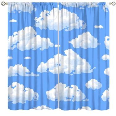 Imagem de Cortinas azul-claro branco nuvem bolso haste céu azul bebê decoração de quarto crianças meninos meninas berçário sala de estar paisagem natural cortinas de janela 42 x 45 polegadas, estilo-2