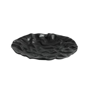 Imagem de Prato de cerâmica plissado para refogar, prato de refeição ocidental estilo japonês doméstico - tecido plissado de 30,5 cm prato raso - preto