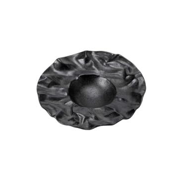 Imagem de Prato de prato profundo plissado criativo e personalizado, prato de cerâmica de salada ocidental japonesa - prato de chapéu de palha de tecido plissado 25,4 cm - preto