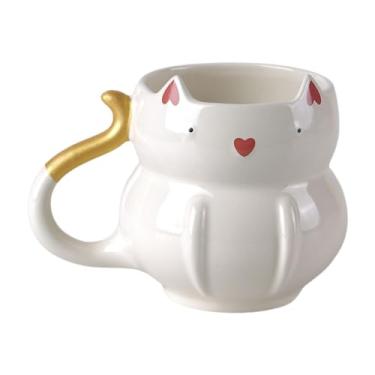 Imagem de Ioensy Caneca de café em cerâmica, xícara de café com alça de bebida, xícara de chá fofa, caneca de sopa, para segurar bebidas quentes ou frias, Branco