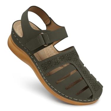 Imagem de SHIBEVER Sandálias femininas fechadas: sandália de cunha elegante de verão - Sandálias vazadas confortáveis de pescador, 79 - verde, 34