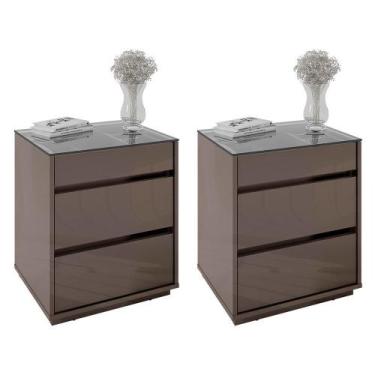 Imagem de Kit 2 Mesas de Cabeceira Belize 3 Gavetas - Casa D, Cinza Pérola