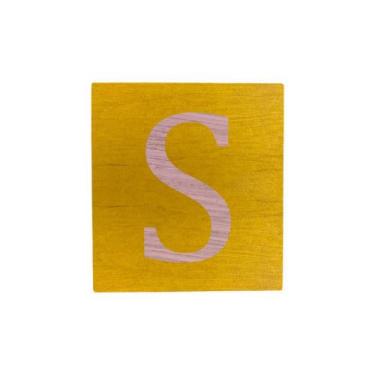 Imagem de Cubo Amarelo Letra Rosa Bebê Festa Chá de Bebê Decoração 8x8x8 Cm Mdf 