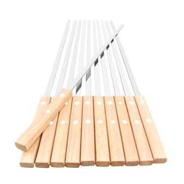 Imagem de HONSHEN Espetos De Churrasco Planos De 22 Polegadas De Comprimento, Lâmina Larga De Aço Inoxidável Resistente De 3/8 Polegadas Com Cabo De Madeira Para Grelhar Carne, Frango, Carne Bovina - Conjunto