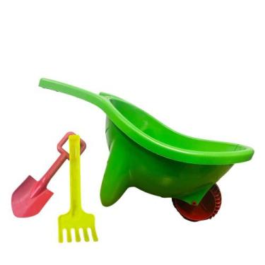 Imagem de Super Carriola Divertida Carrinho de Mão com Pá e Garfo Brinquedo Educ