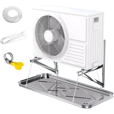 Imagem de Kit de bandeja de drenagem de ar condicionado, bandeja de drenagem de aço inoxidável para unidade externa de ar condicionado, kit de drenagem de ar condicionado de janela universal com tubul