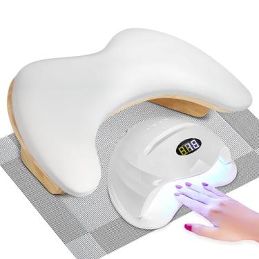 Imagem de Apoio de braços para Nails Tech, almofada para apoio de braços de unhas com tapete de mesa para unhas, apoio de mãos em forma de U, apoio para as mãos para tecnologia de unhas, suporte de descanso de