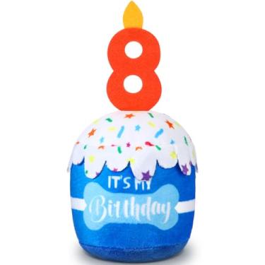 Imagem de Dansydaisy Acessórios de brinquedo de bolo de 8º aniversário para meninas e meninos, brinquedo de pelúcia azul para decoração de festa de aniversário para cães grandes, médios e pequenos