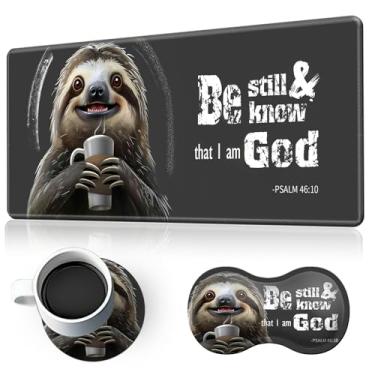 Imagem de Mouse pad grande com descanso de pulso e porta-copos de espuma de memória, ergonômico, base antiderrapante, superfície resistente à água para trabalho e jogos confortáveis, bíblia da preguiça cinza